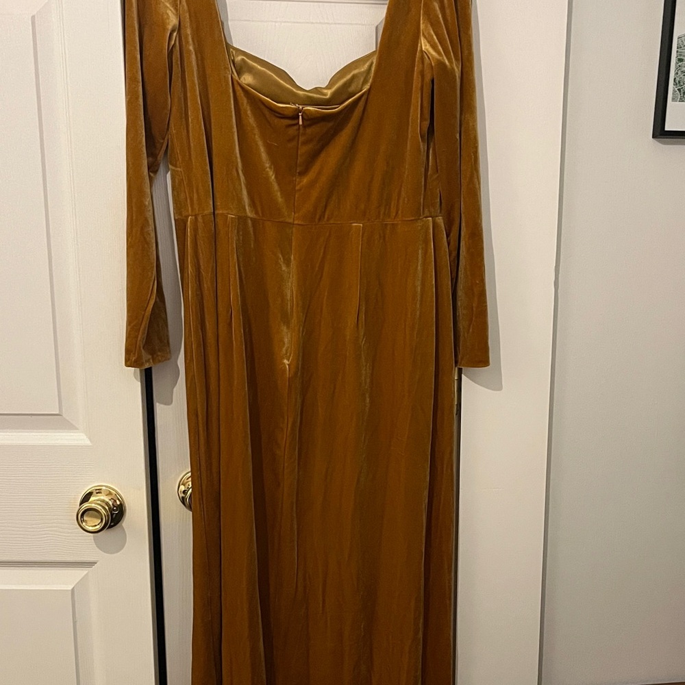 Jenny Yoo Long Sleeve Velvet Dress in Gold - Picture 2 of 5